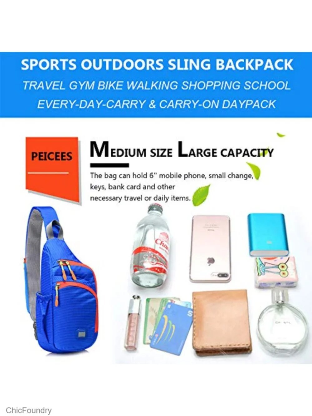 Unisex Sling Backpack Waterproof Nylon Shoulder Chest Crossbody Daypack with